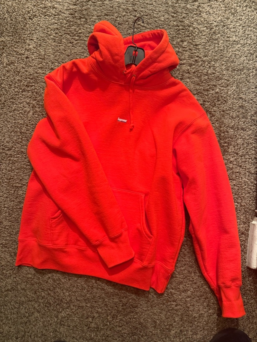 Supreme Red Hooded Sweatshirt with White Logo